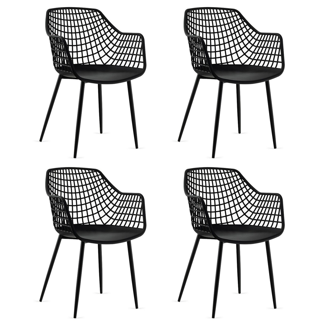 4pcs Black Dining Chairs Ergonomic Mesh Back Curved Seat Powder-Coated Metal